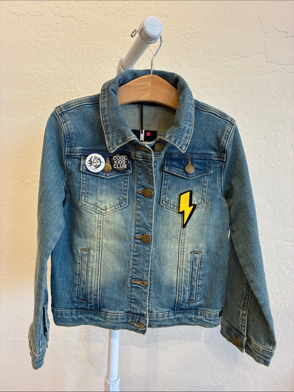 Kids Denim Jacket with Yellow Lightning Patch -